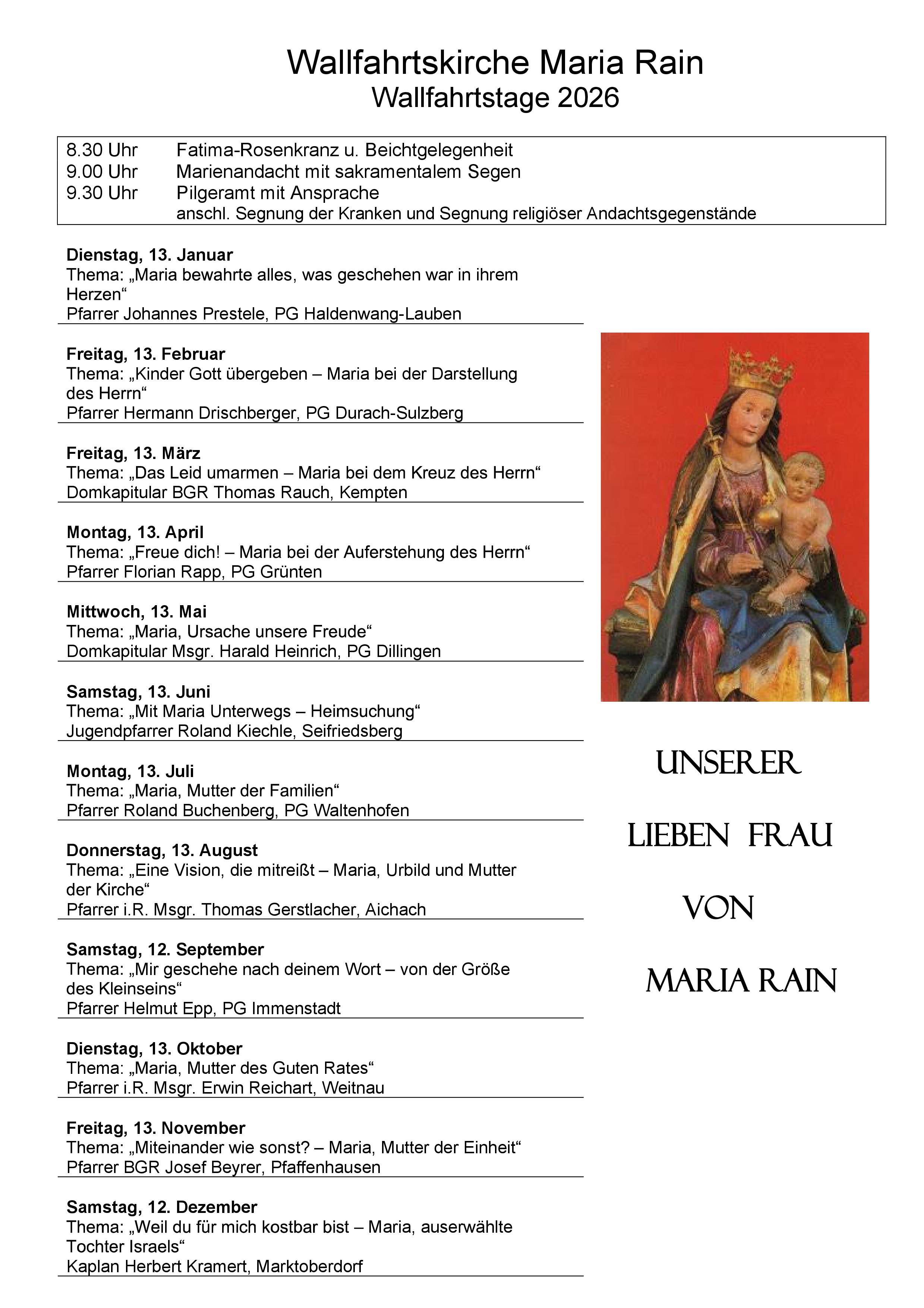 Programm der Fatima-Wallfahrtstage 2026